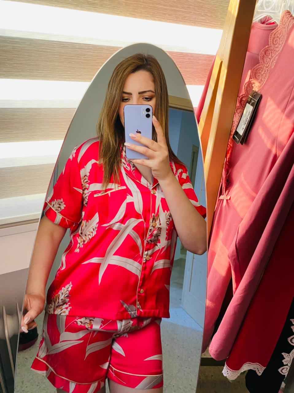 pyjama satin fleuri